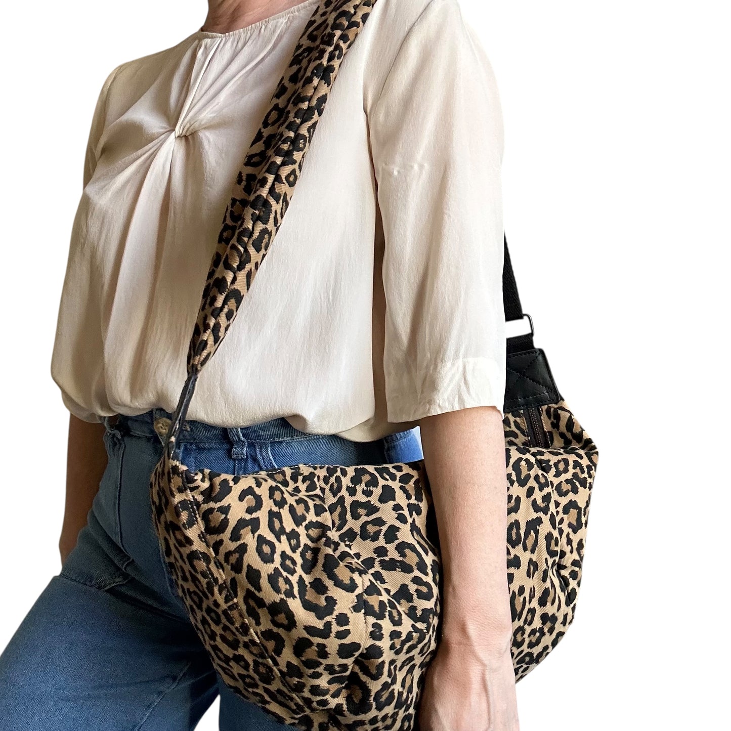 Brixton cross body sling bag - sand leopard print - large