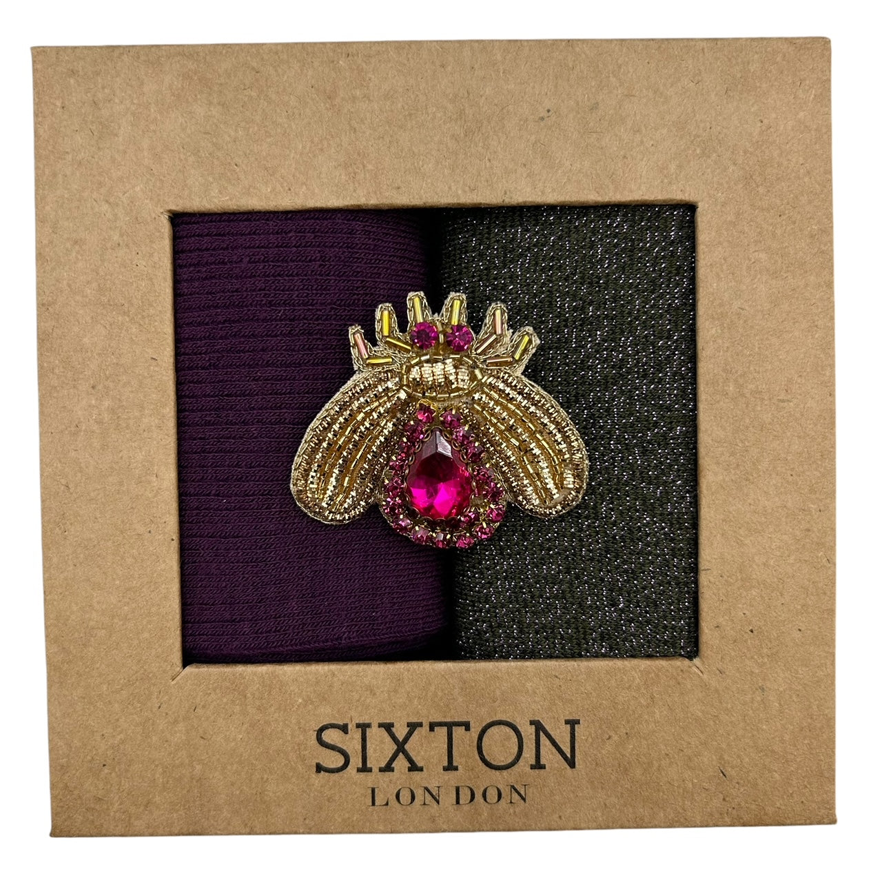 Barcelona Purple & Tokyo Ivy sock box duo with pin