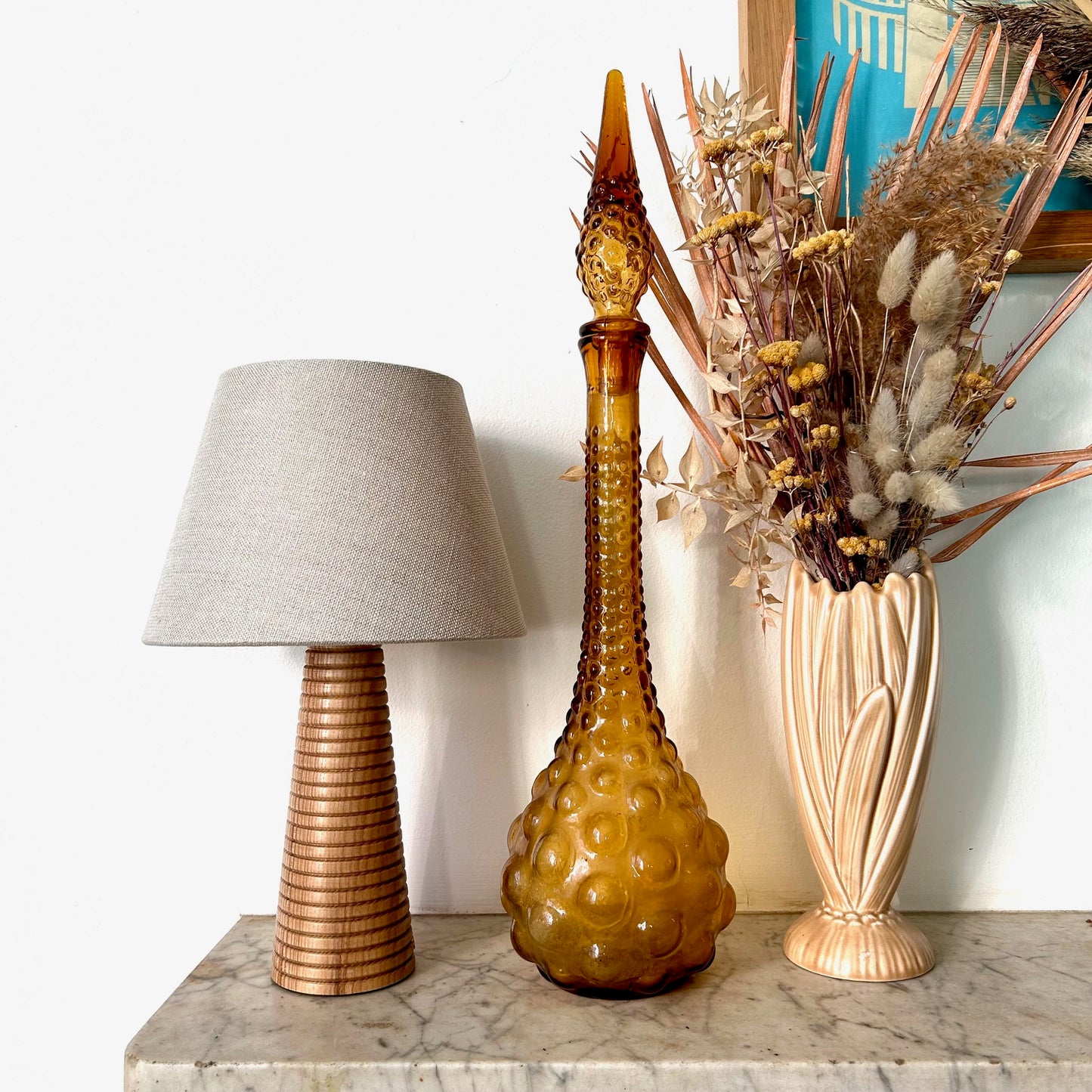 Ribbed Beech style rechargeable touch lamp with shade