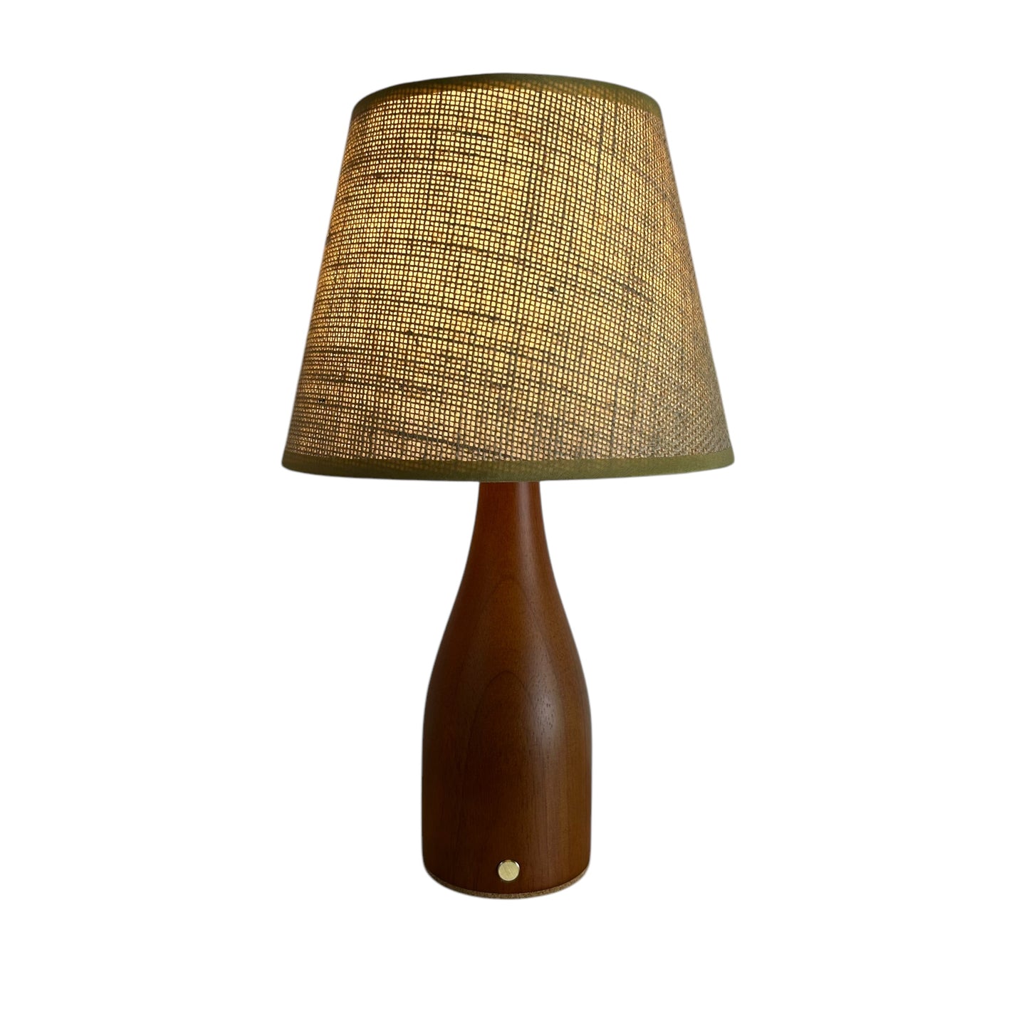 Bottle Teak style rechargeable touch lamp with shade
