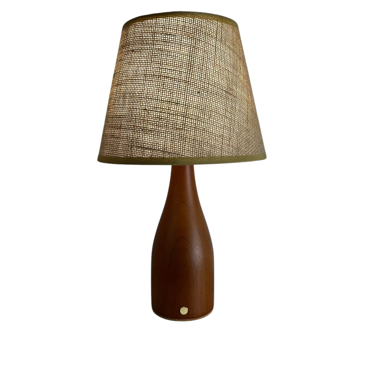 Bottle Teak style rechargeable touch lamp with shade