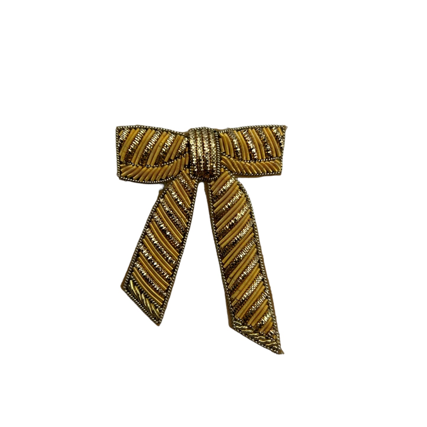 Chartreuse stripe makeup bag with Gold Bow pin
