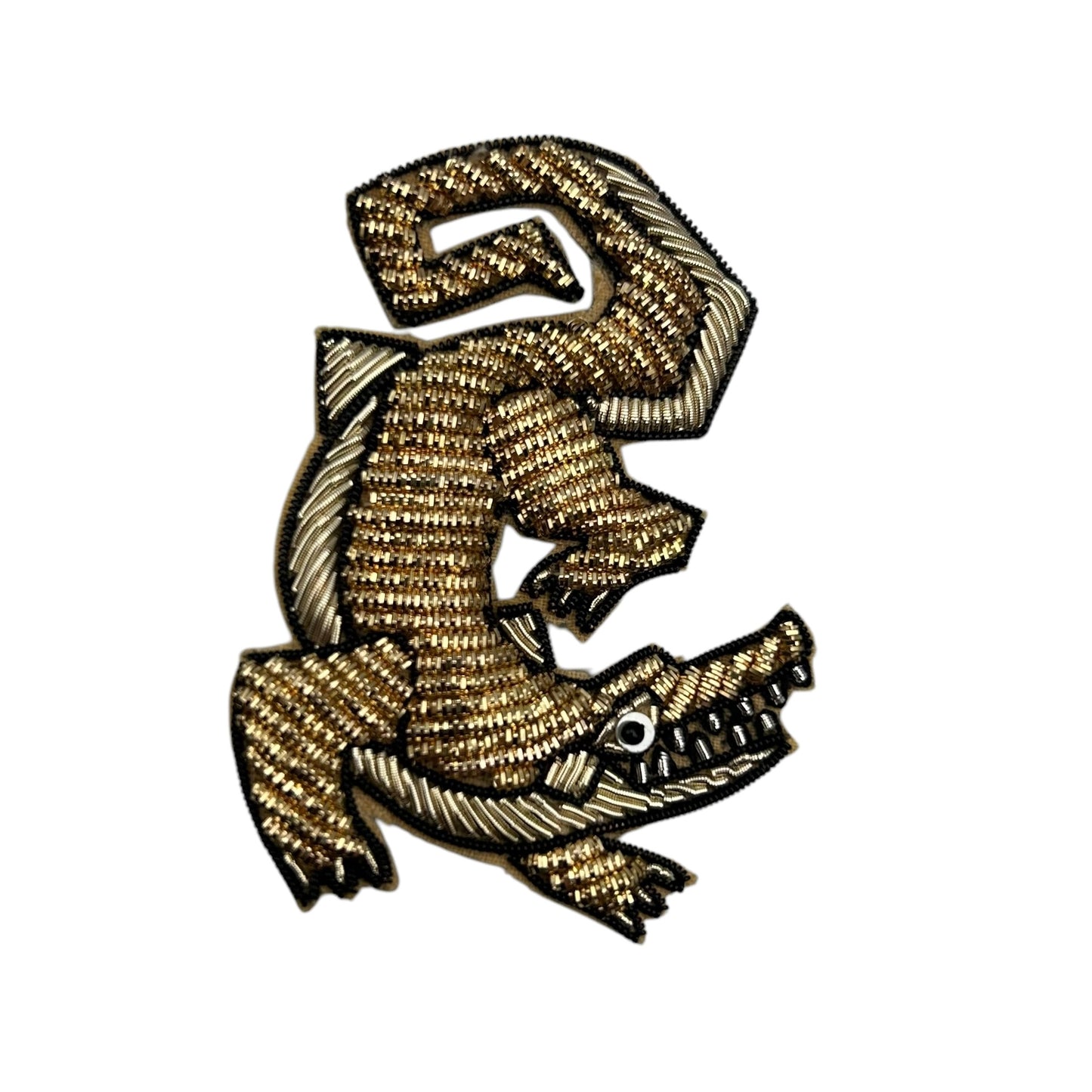 Jewellery Travel Pot in pink stripe - Crocodile brooch