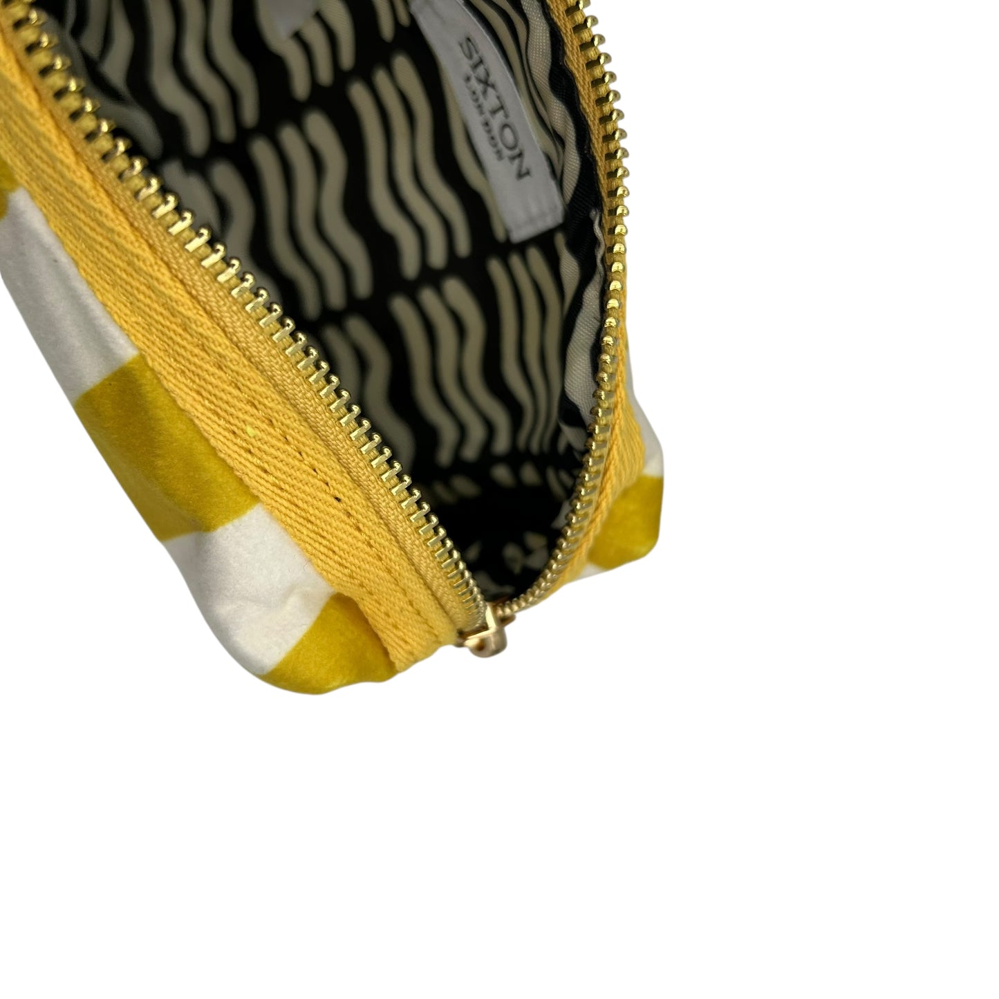 Yellow stripe makeup bag with Tiger Head Brooch