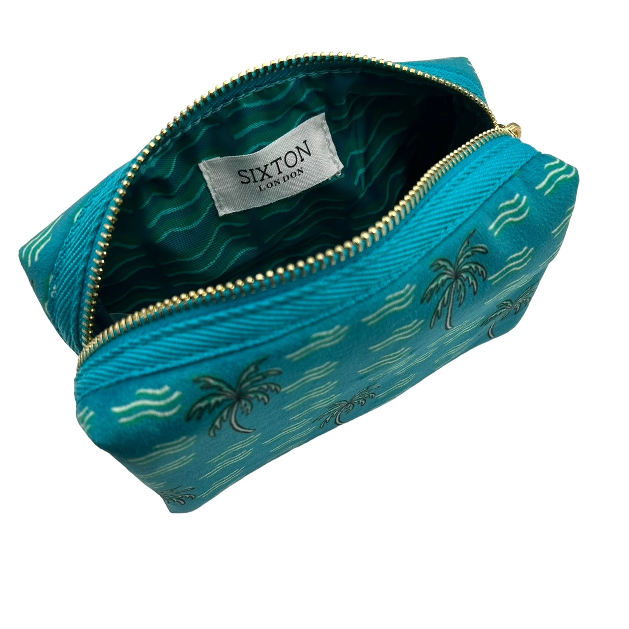 Teal palm tree makeup bag - recycled velvet