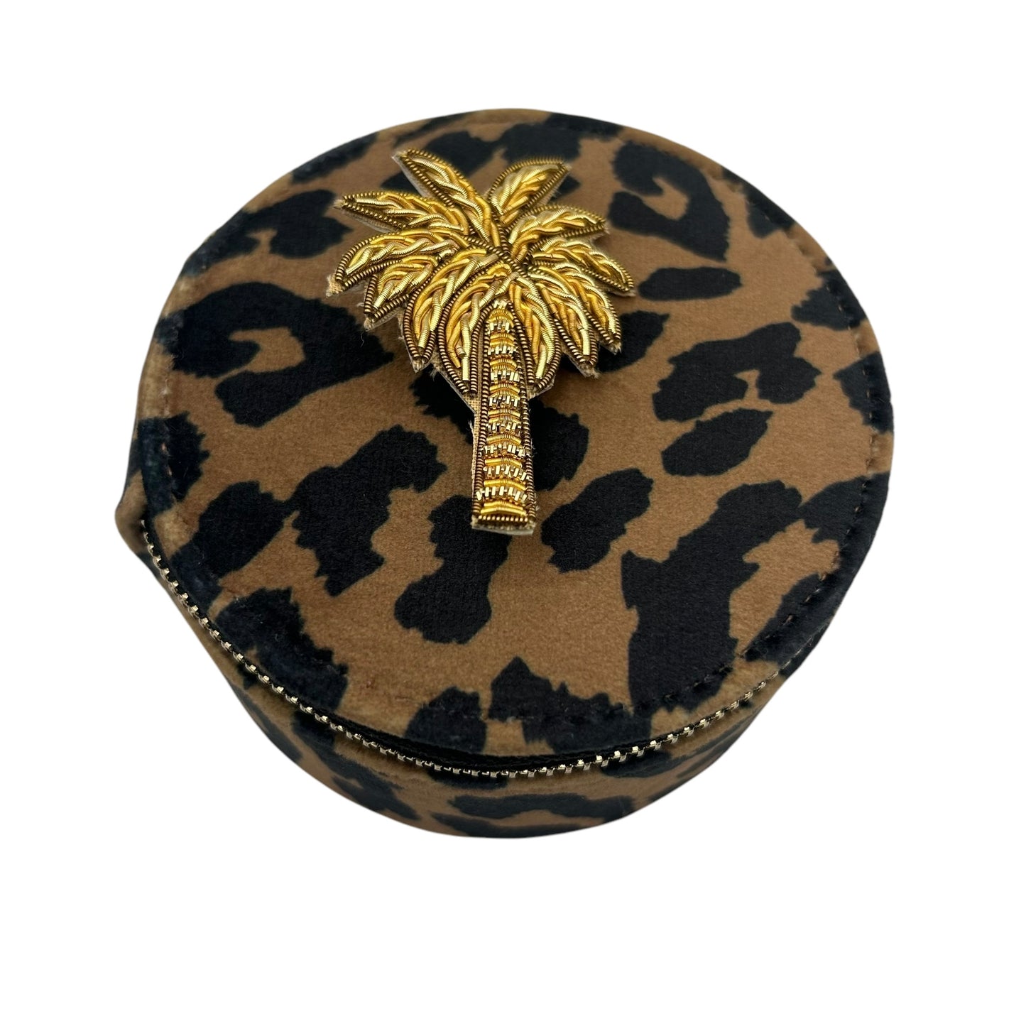 Jewellery Travel Pot in leopard print - Palm Tree pin