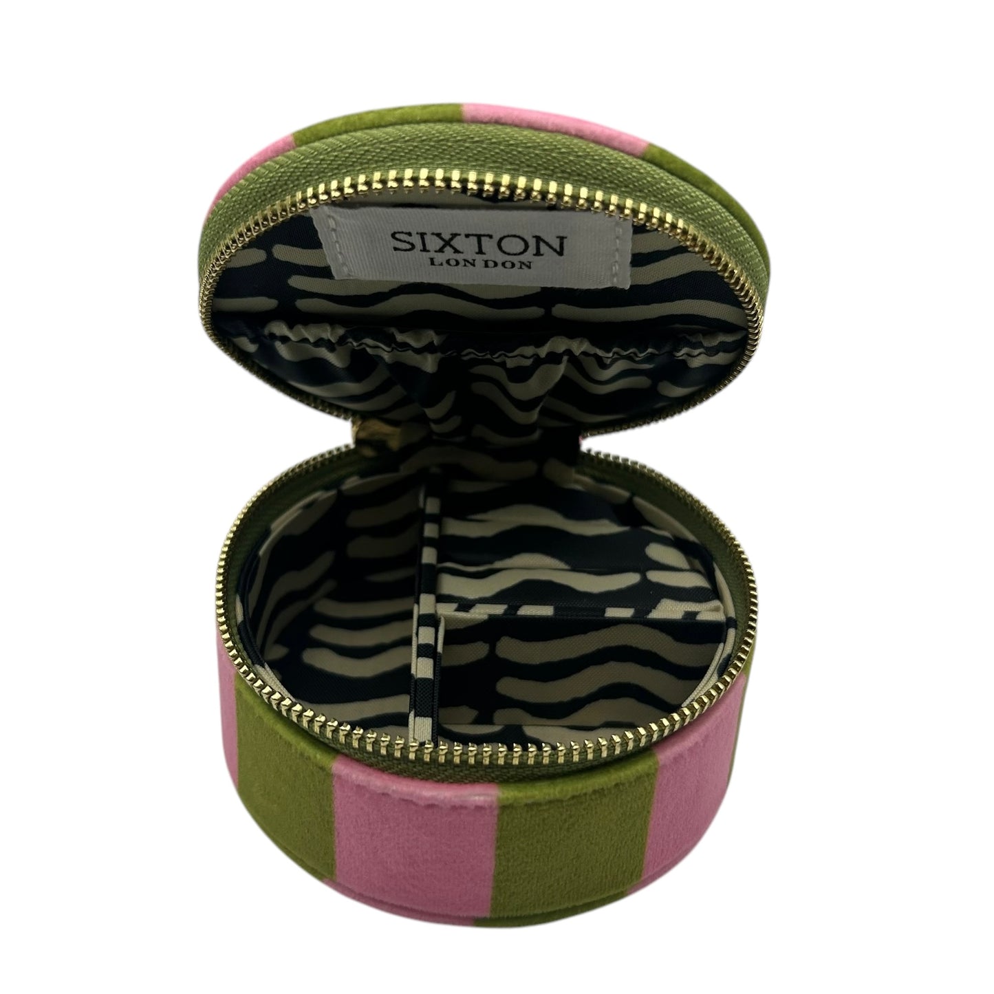 Jewellery Travel Pot in chartreuse stripe - Crocodile pin