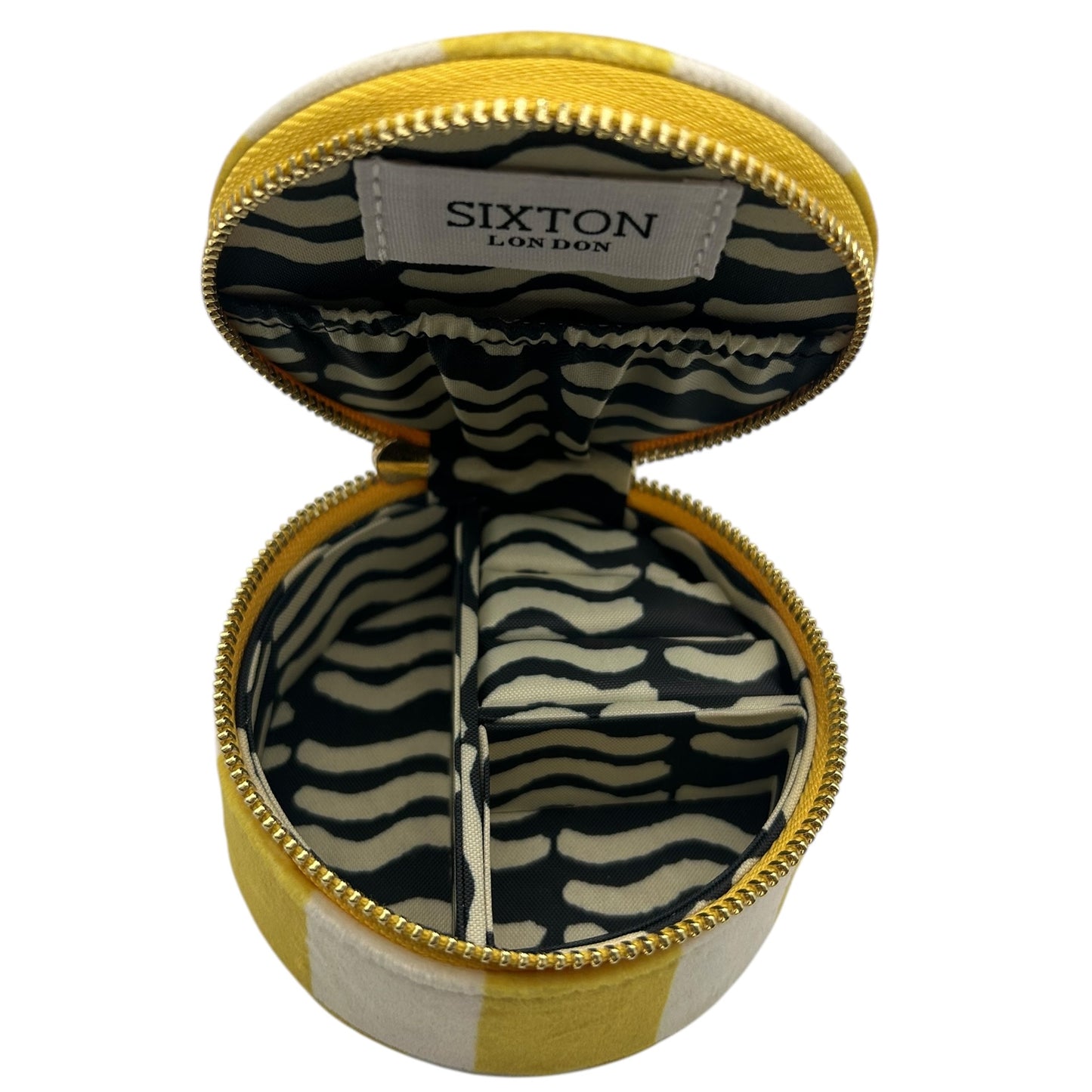Jewellery Travel Pot in yellow stripe - Shell brooch