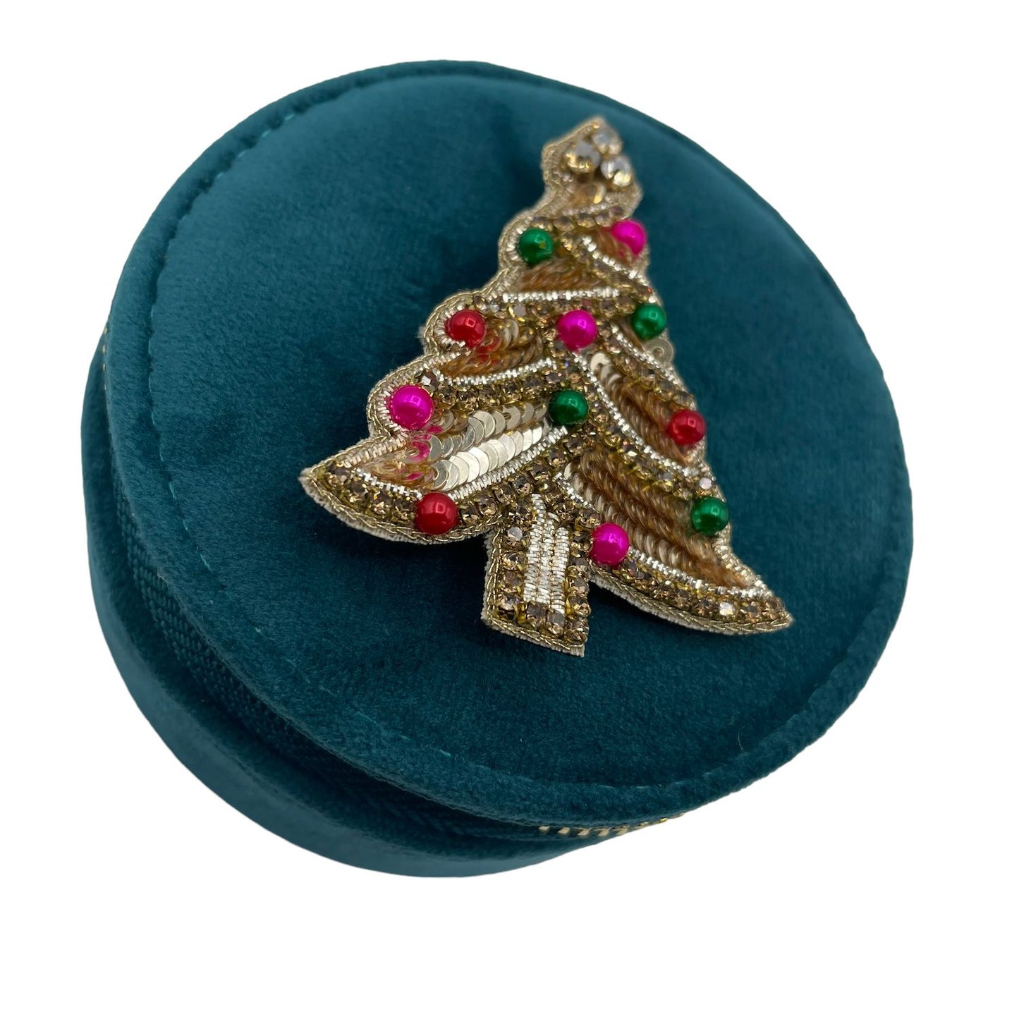 Jewellery Travel Pot in Teal recycled velvet, with Kitsch Tree