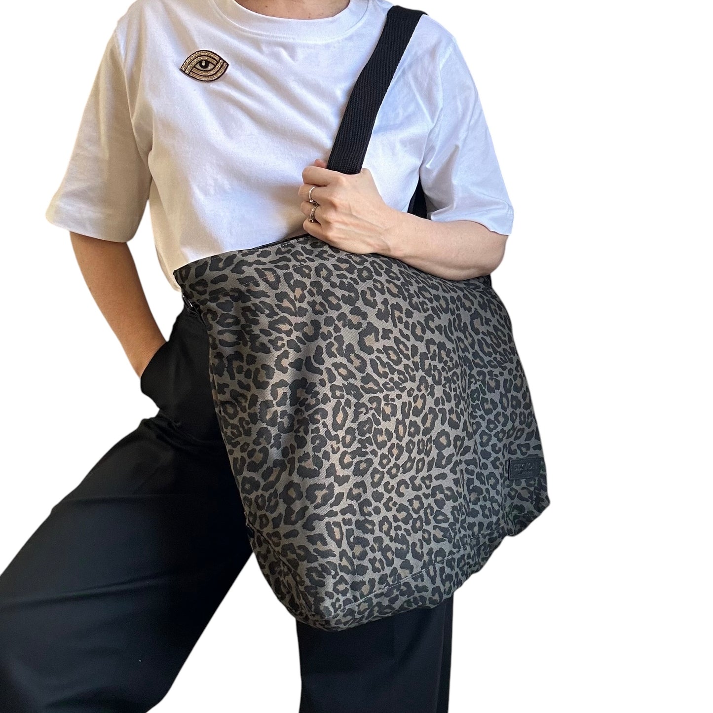 Weekend tote bag - grey Leopard print