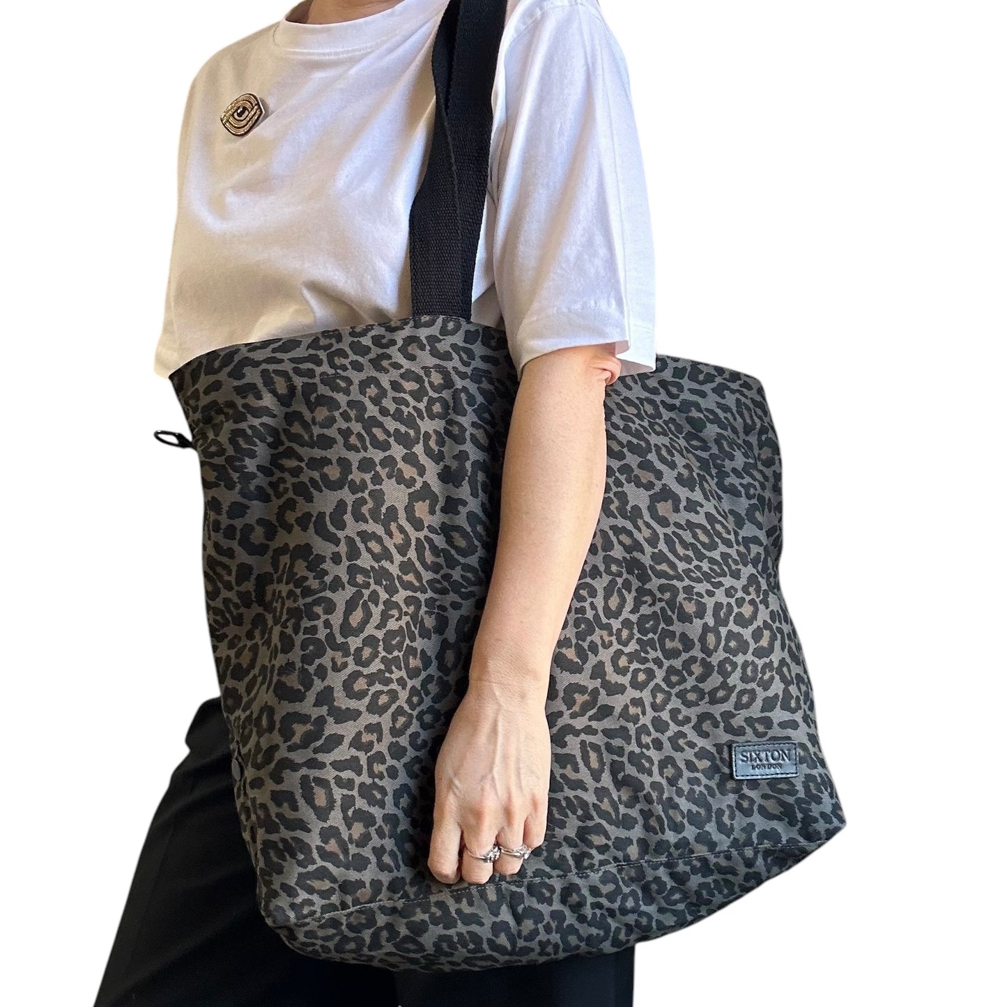 Weekend tote bag - grey Leopard print