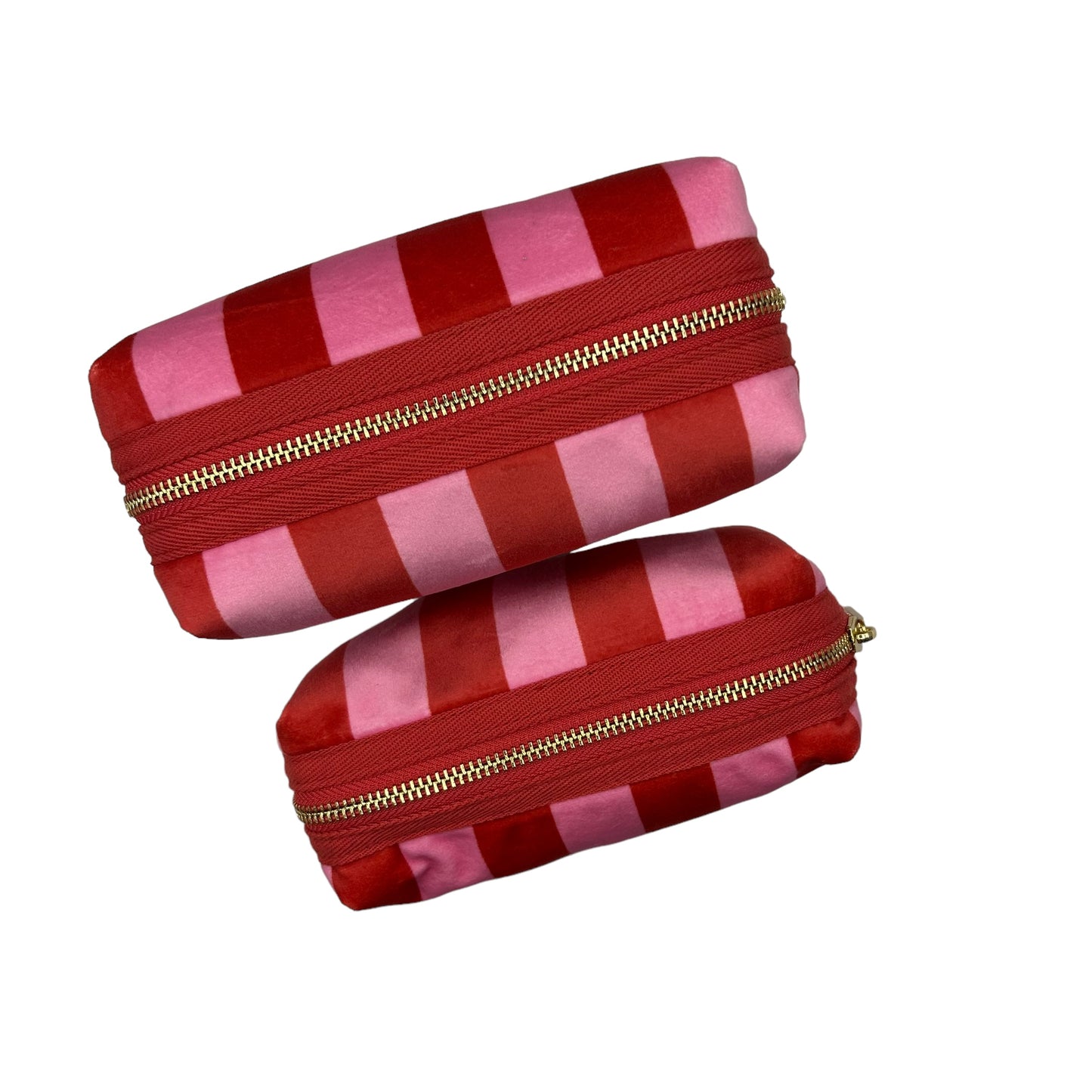 Pink stripe makeup bag with Bow brooch