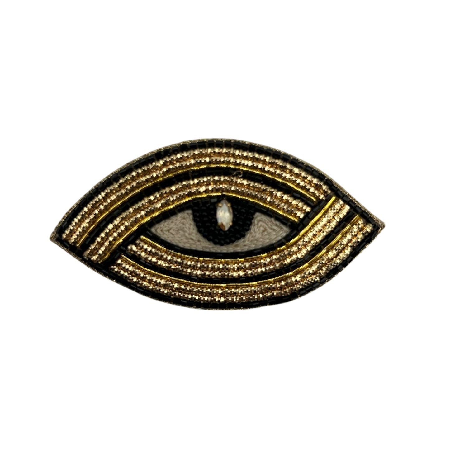 Yellow stripe makeup bag with Linear Eye Brooch