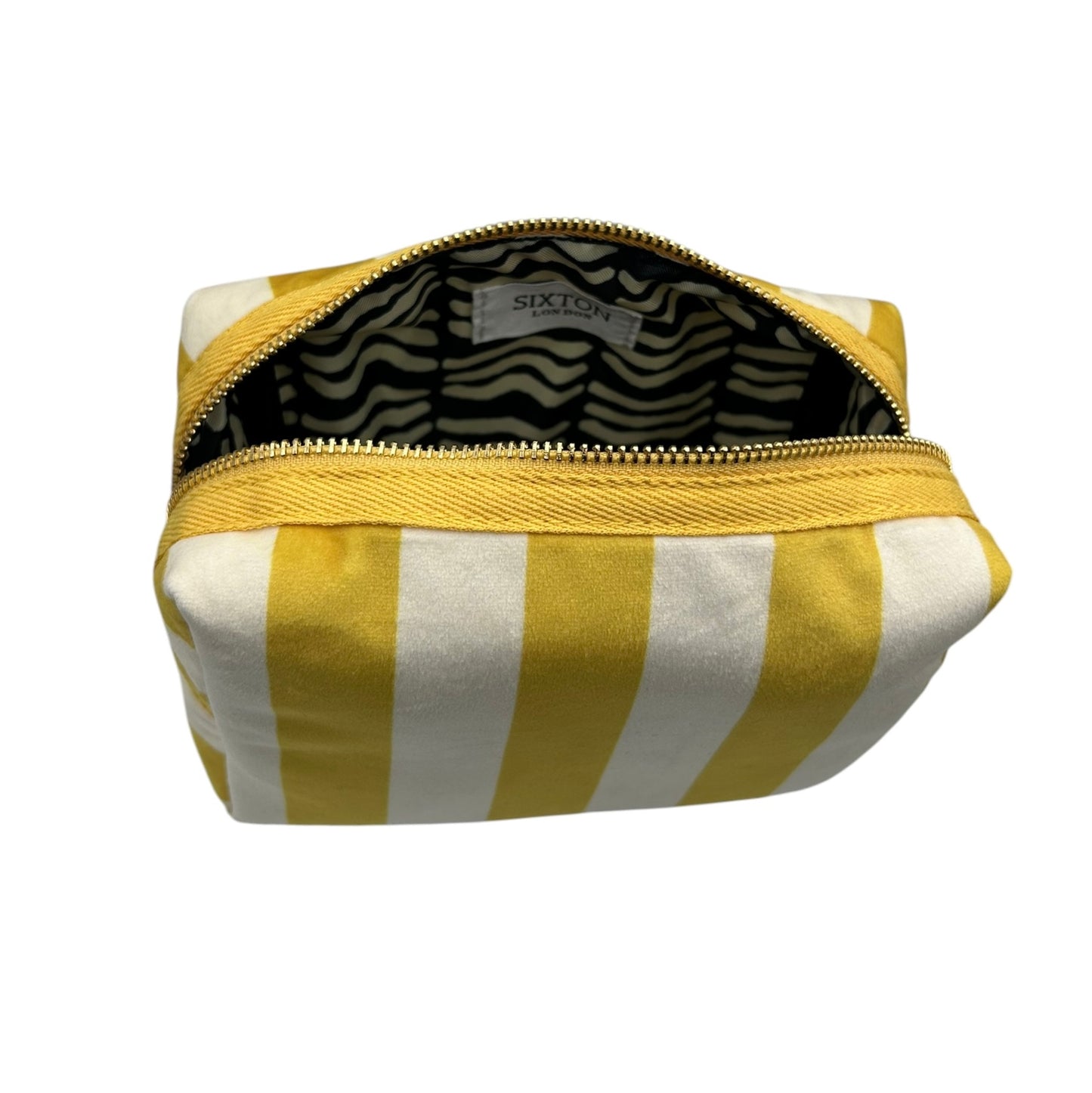 Yellow stripe makeup bag with Lobster pin