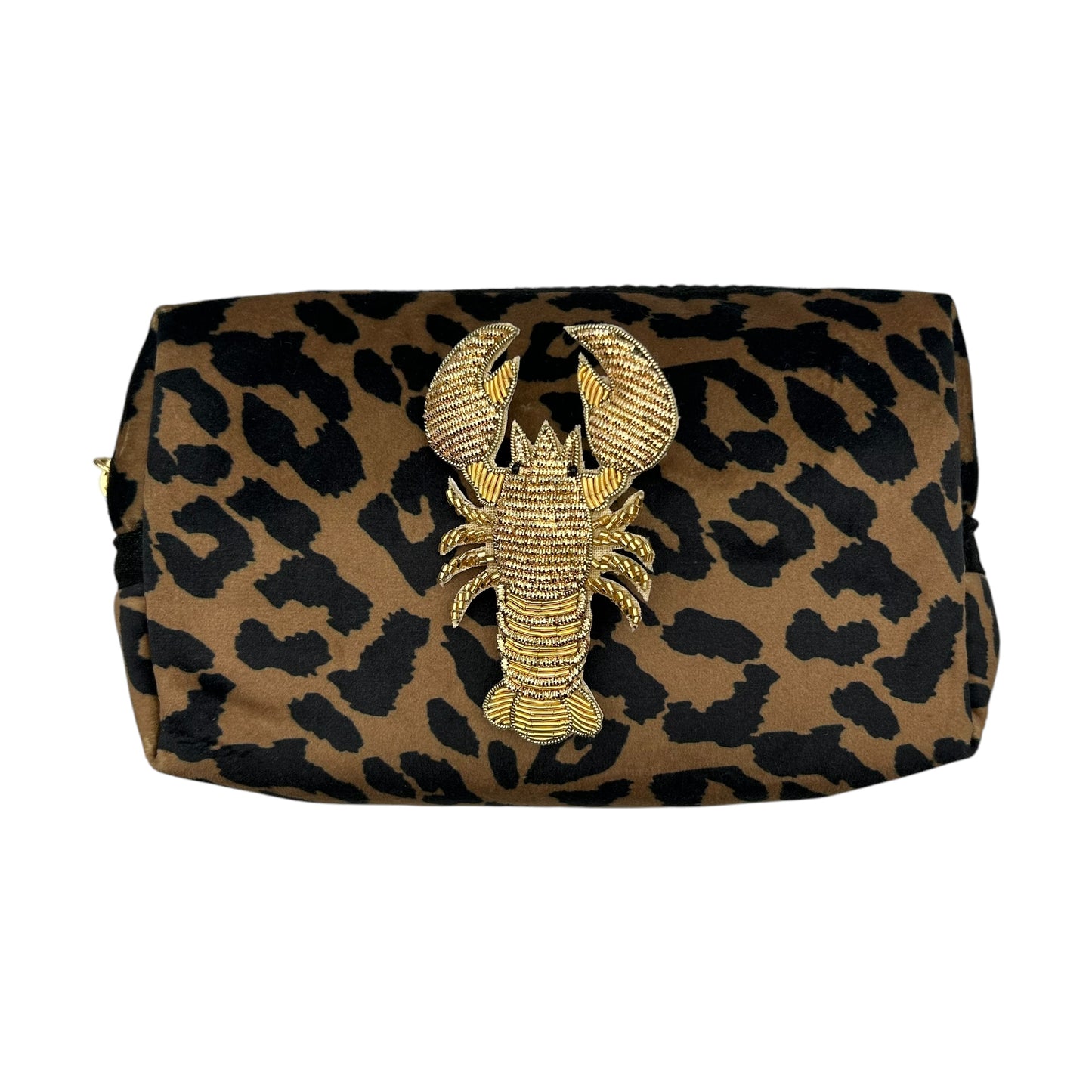 Leopard print makeup bag with Lobster brooch