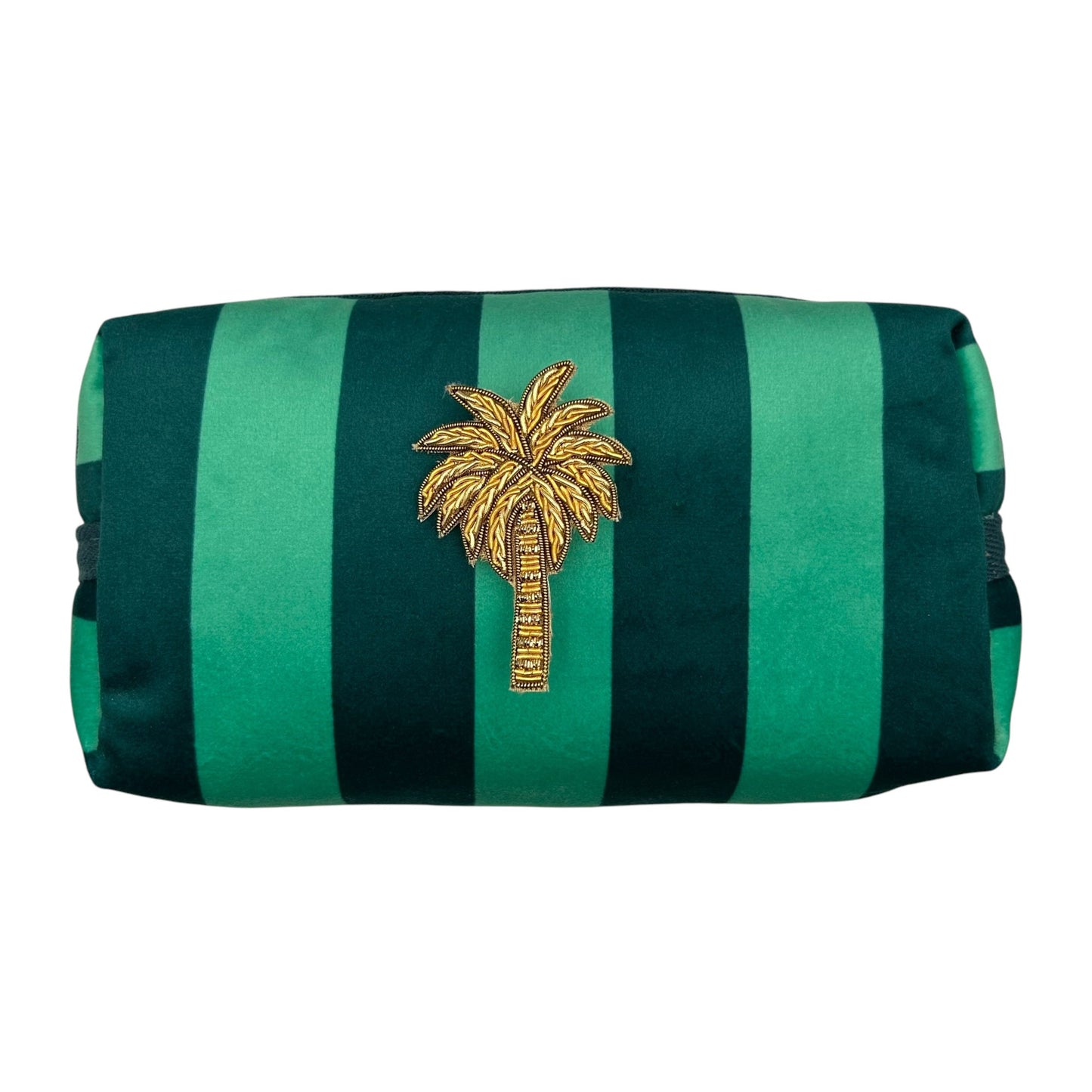 Teal stripe makeup bag with Palm Tree pin