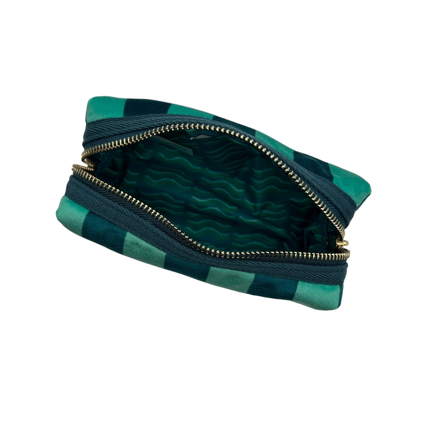 Teal stripe makeup bag