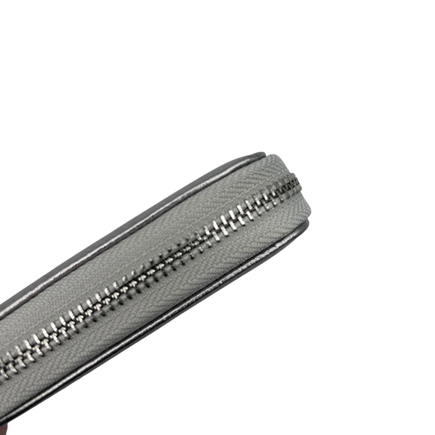 Small silver leather card holder - matte metallic