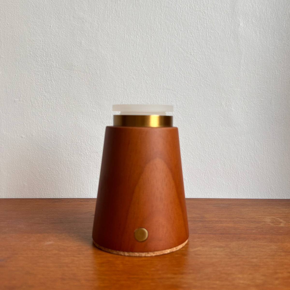 Small Smooth Teak rechargeable touch lamp Drum Rope shade
