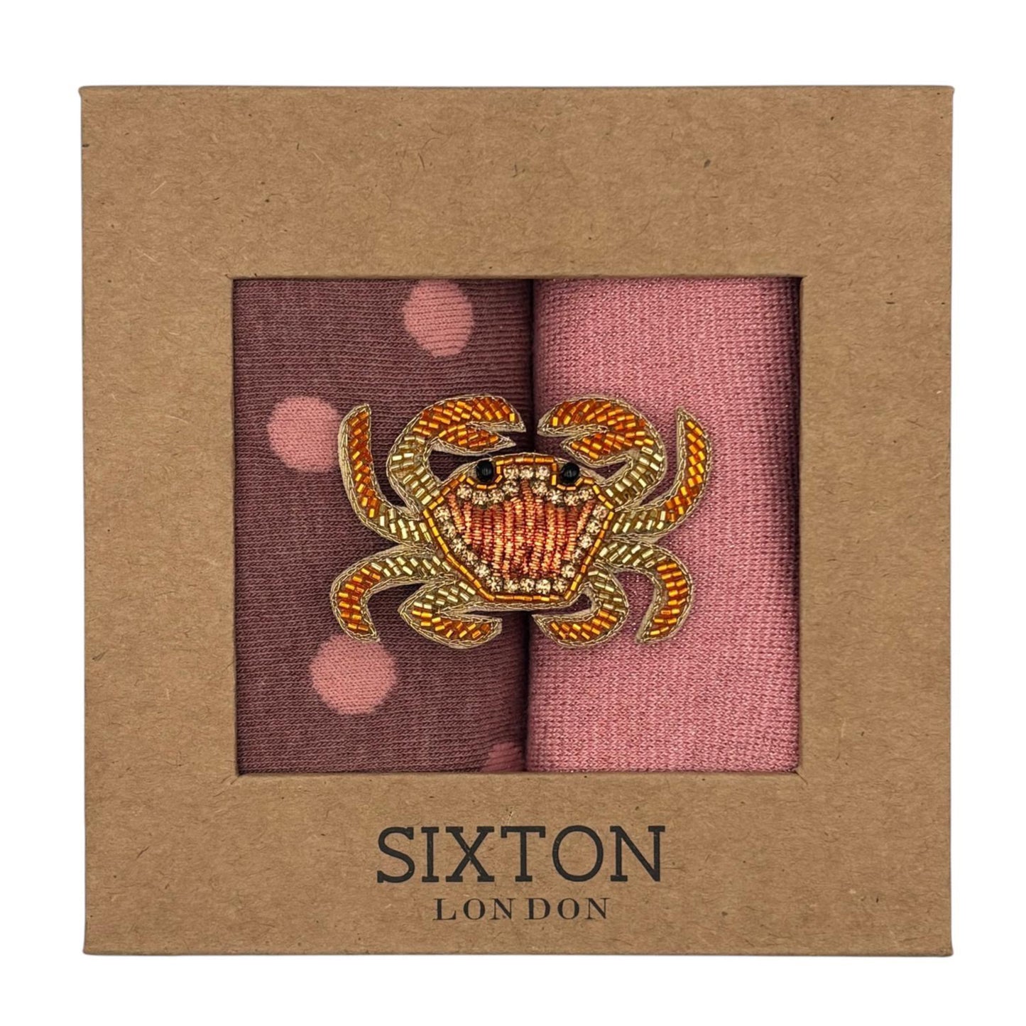 Pink Porto & Pale Pink Tokyo sock box duo with embroidered brooch