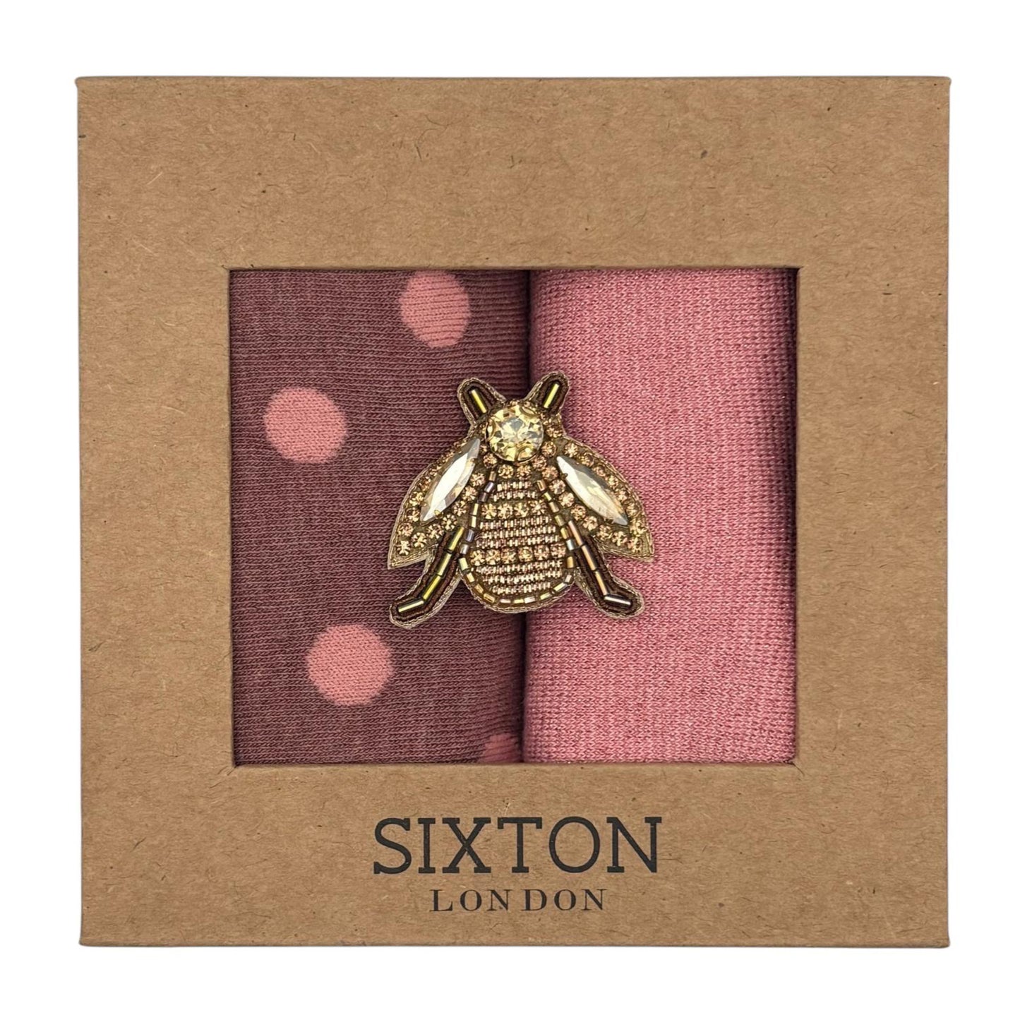 Pink Porto & Pale Pink Tokyo sock box duo with embroidered brooch