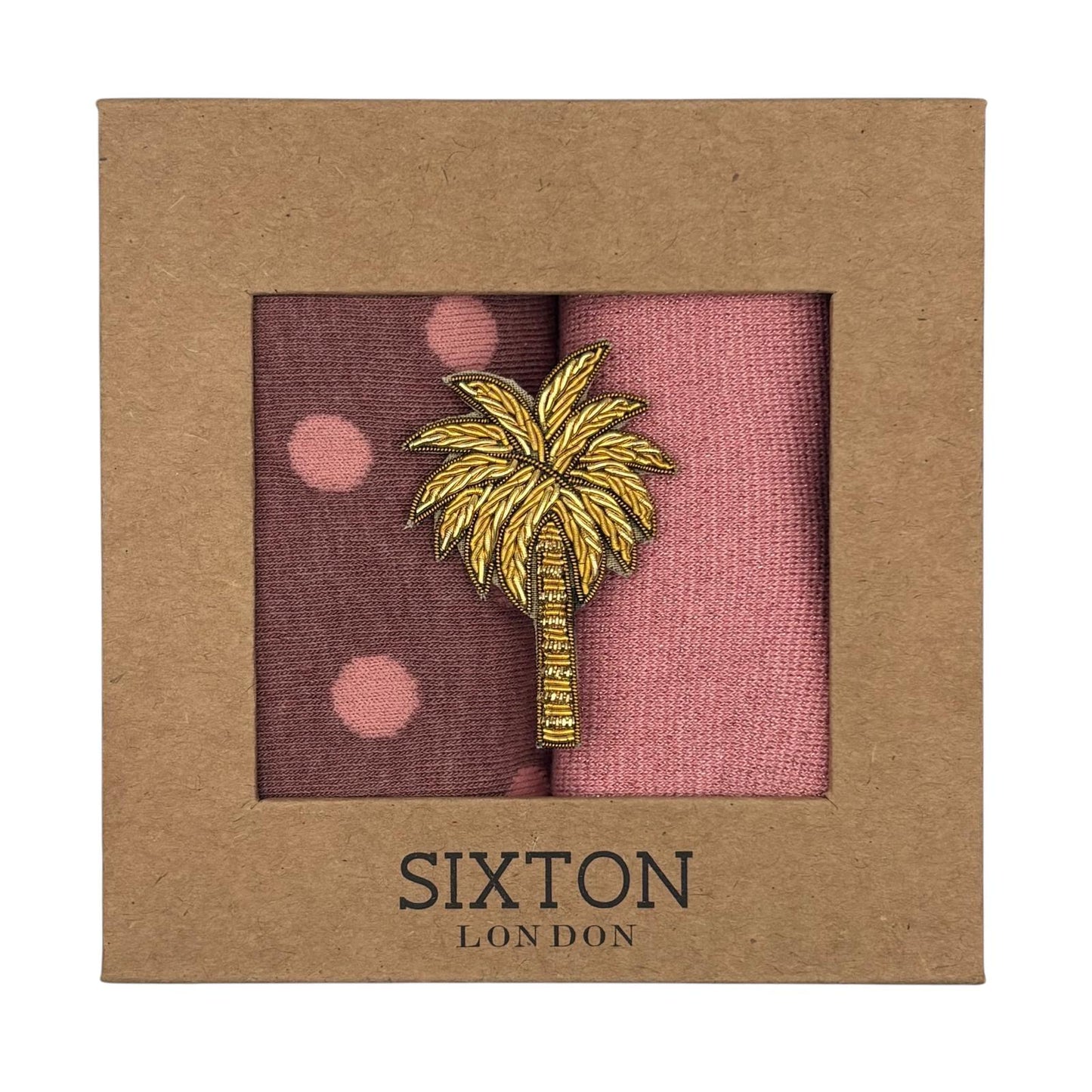 Pink Porto & Pale Pink Tokyo sock box duo with embroidered brooch