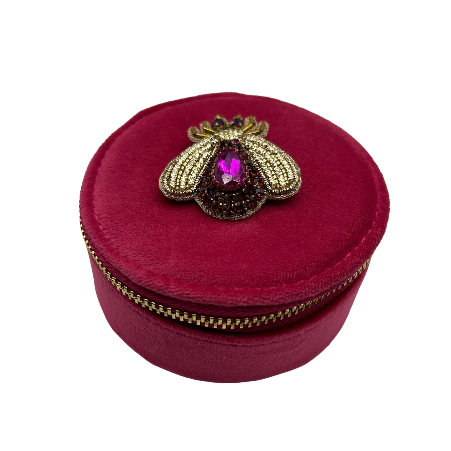 Jewellery Travel Pot in bright pink - Pink Jewelled Insect brooch