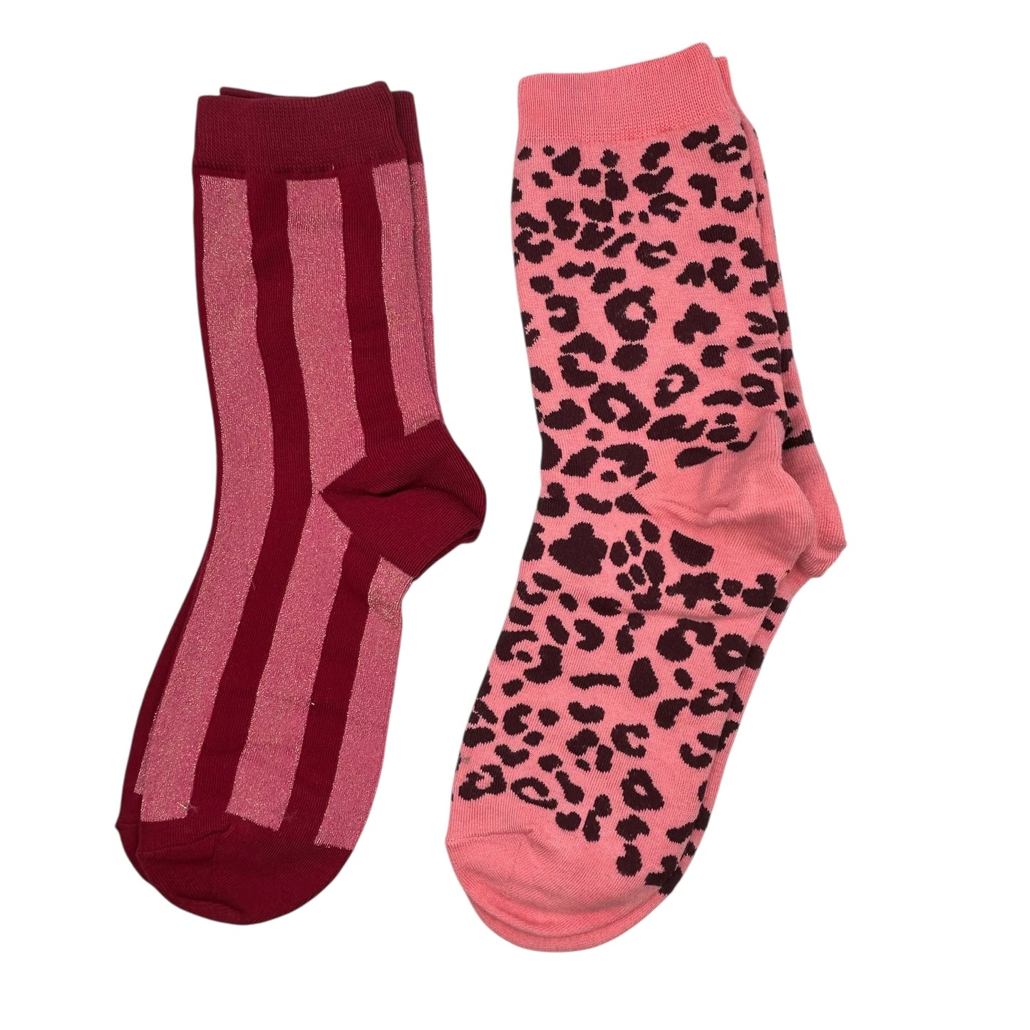 Red Berlin & Pink Leopard sock box duo with embroidered brooch