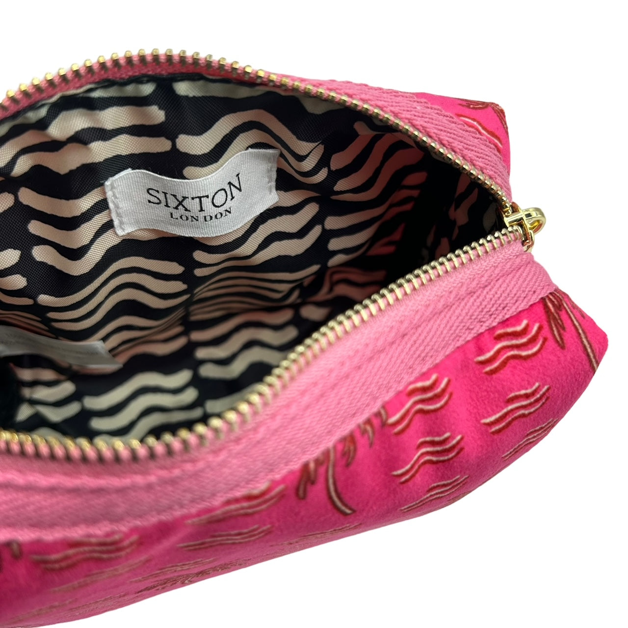 Pink palm tree makeup bag - recycled velvet