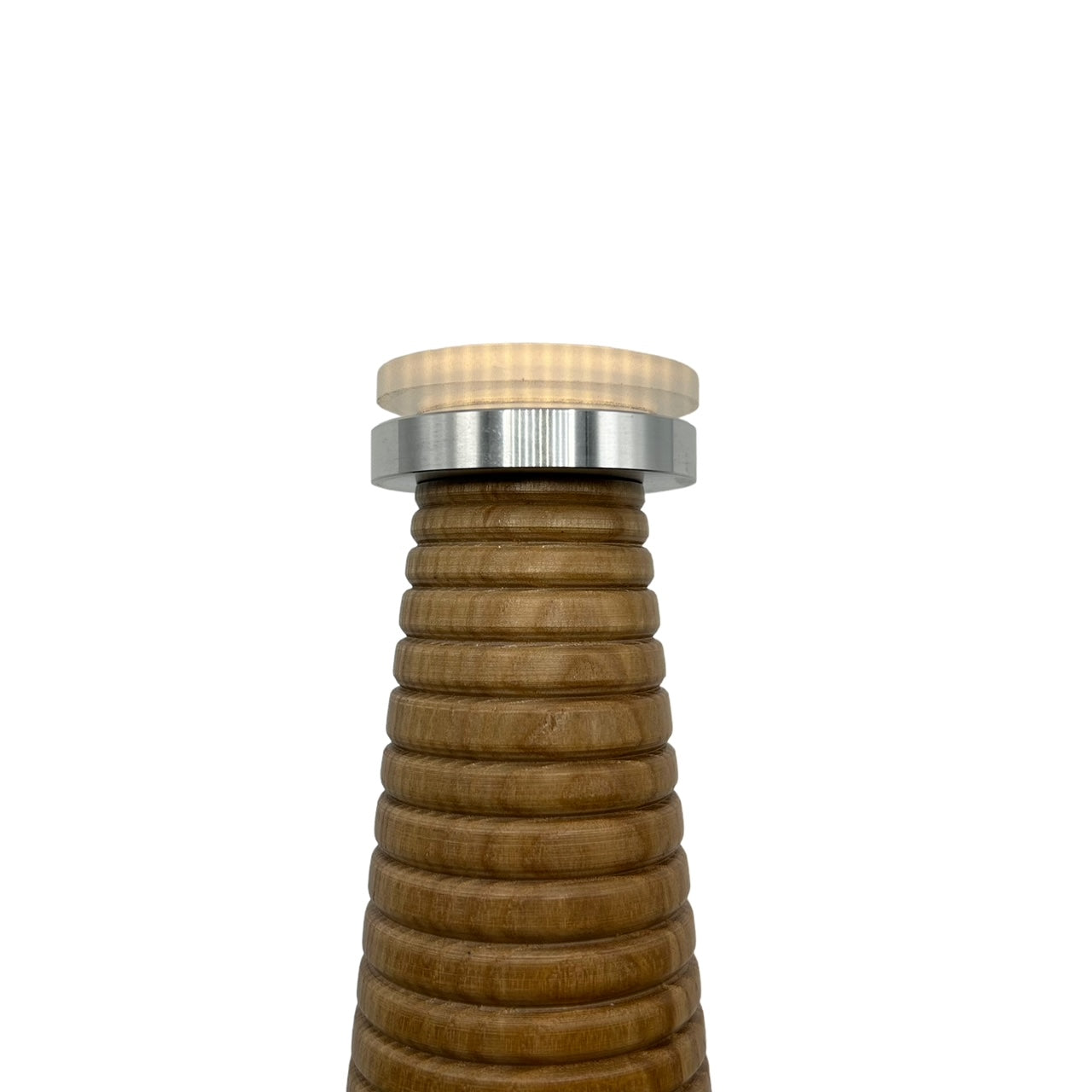 Ribbed Beech style rechargeable touch lamp with cream shade