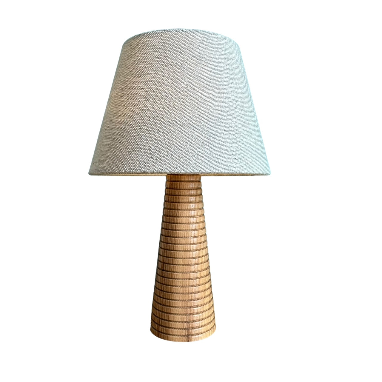 Ribbed Beech style rechargeable touch lamp with shade
