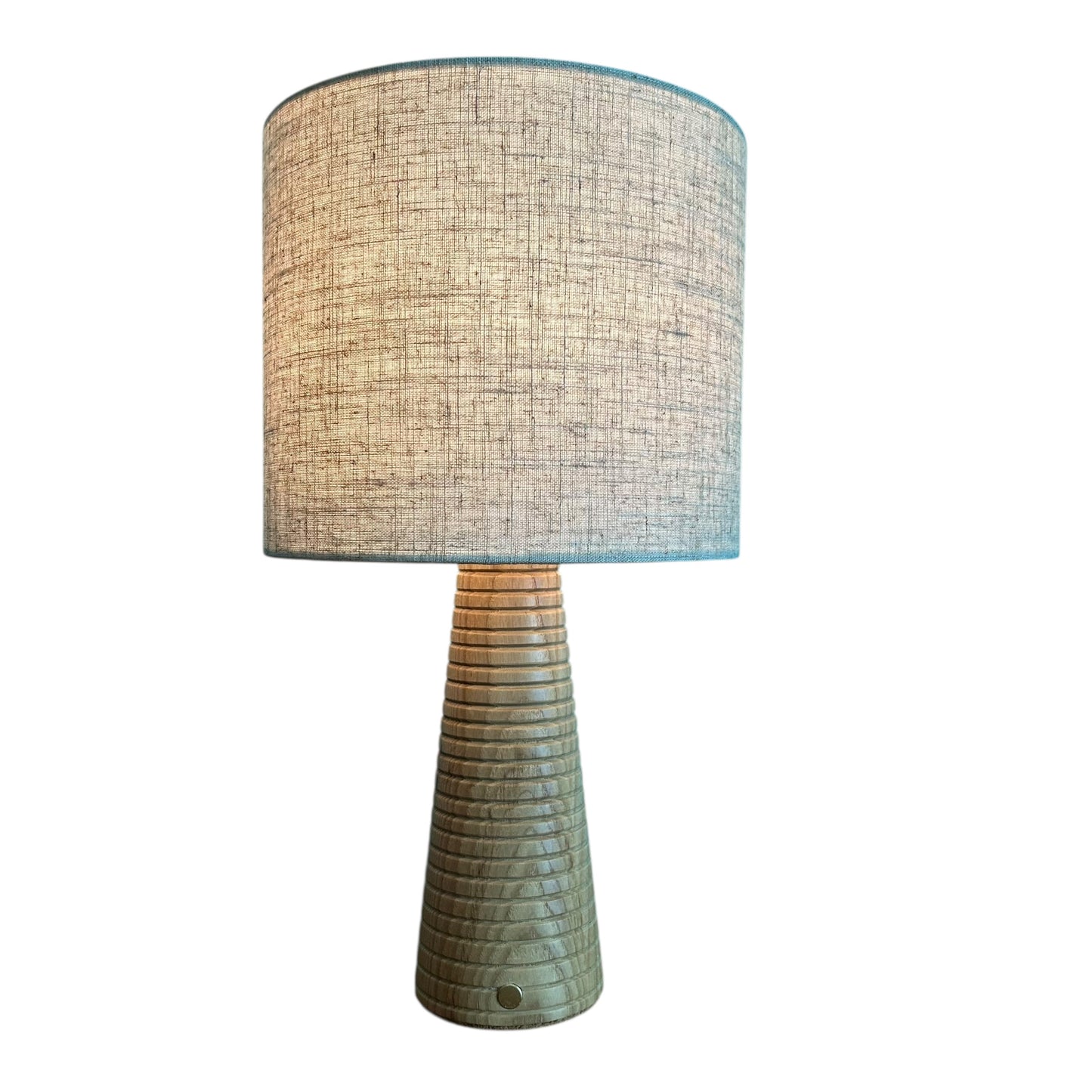 Ribbed Beech style rechargeable touch lamp with cream shade