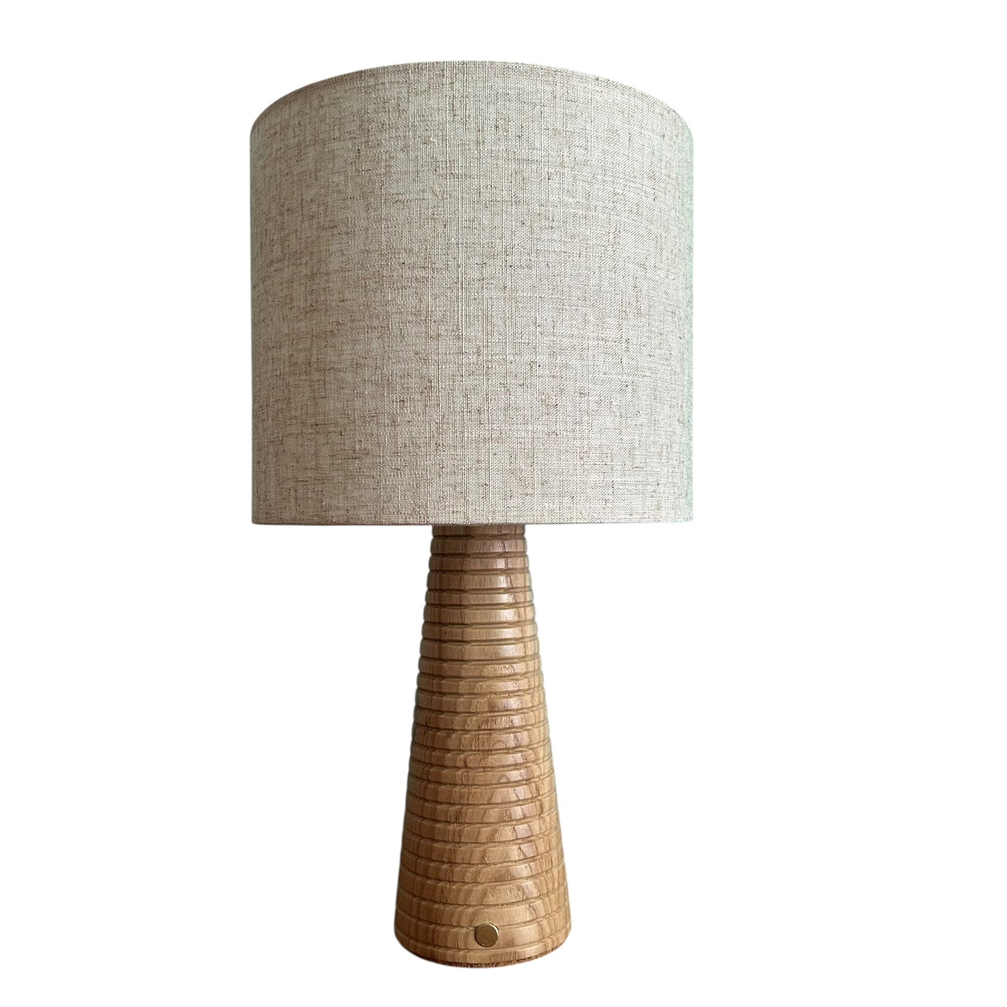 Ribbed Beech style rechargeable touch lamp with cream shade