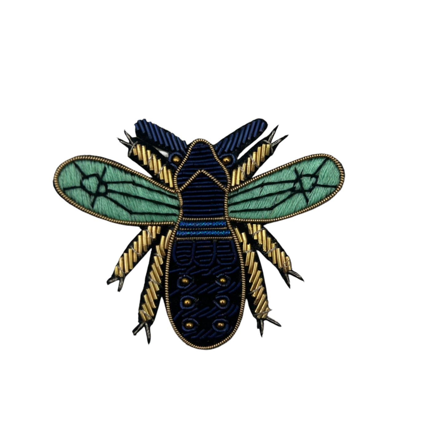 Teal stripe makeup bag with Royal Blue Insect pin