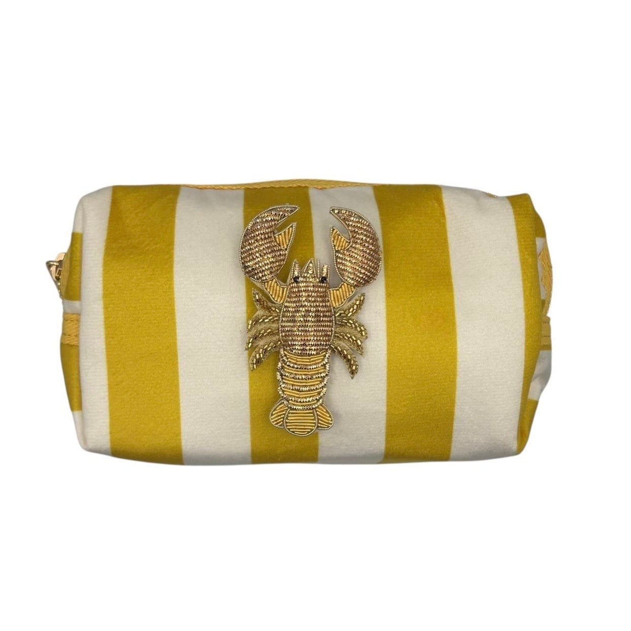 Yellow stripe makeup bag with Lobster pin