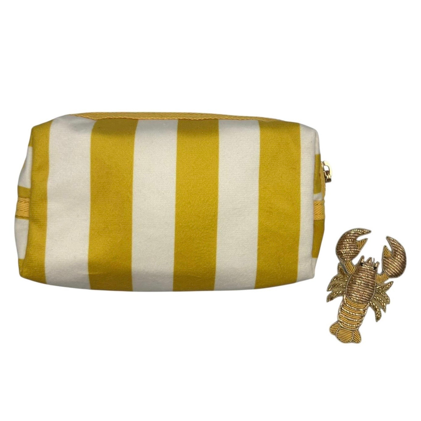 Yellow stripe makeup bag with Lobster pin