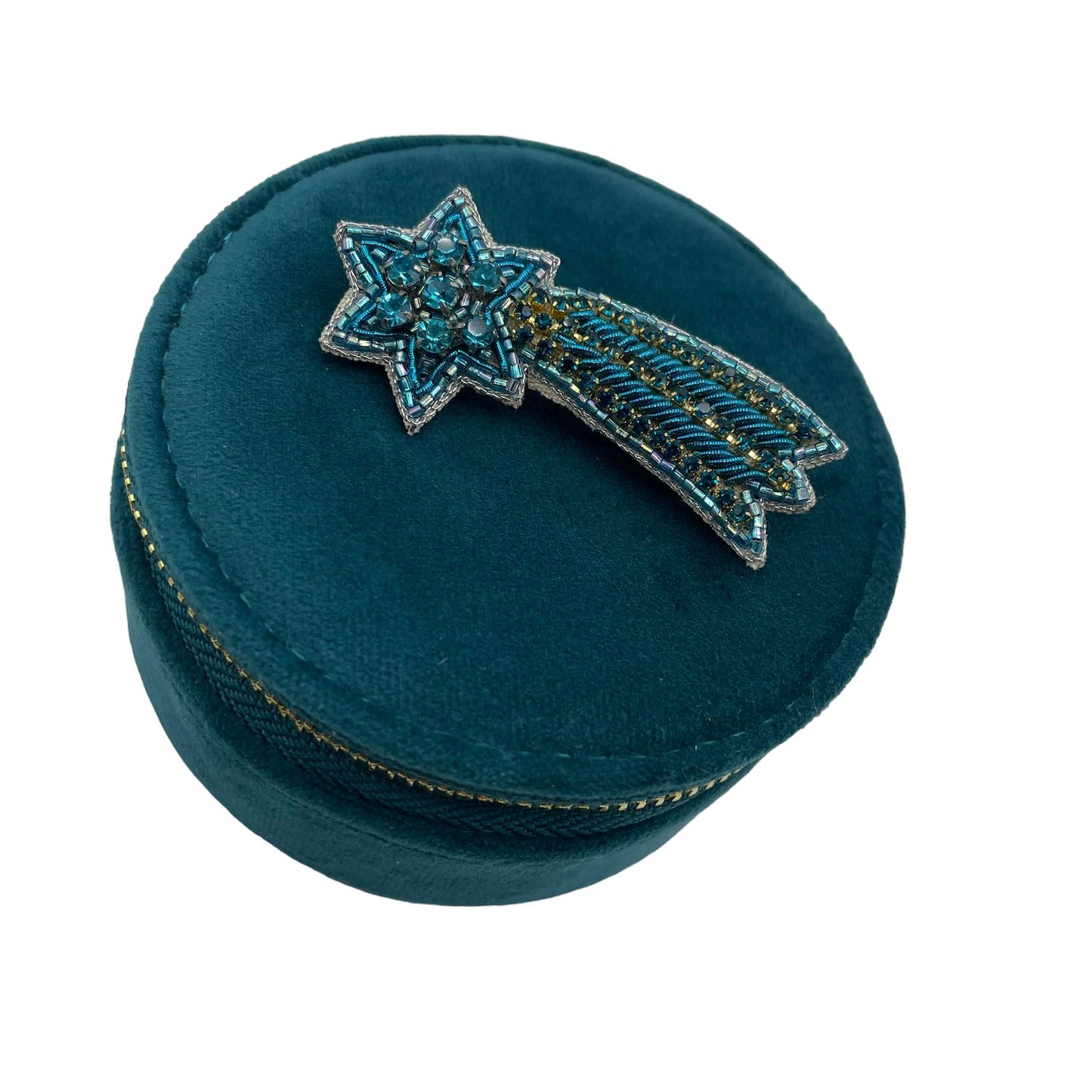 Jewellery Travel Pot in Teal with Shooting Star pin