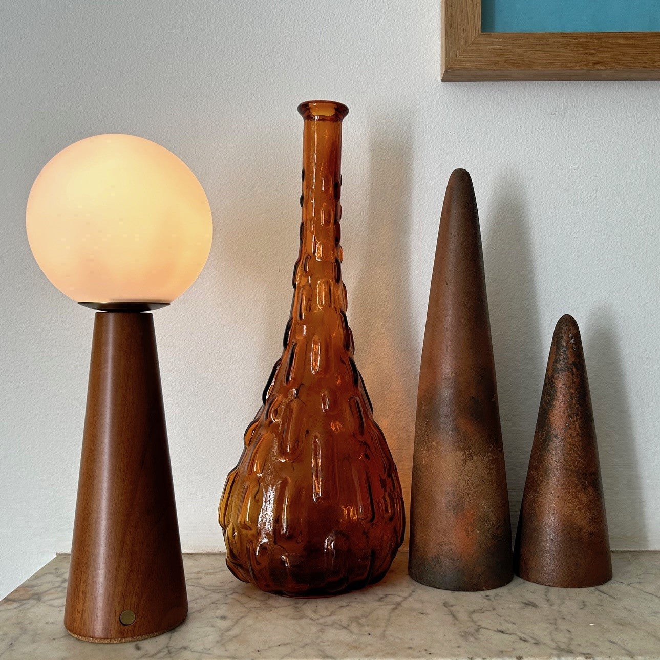 Large Deco Cone Teak style rechargeable touch lamp