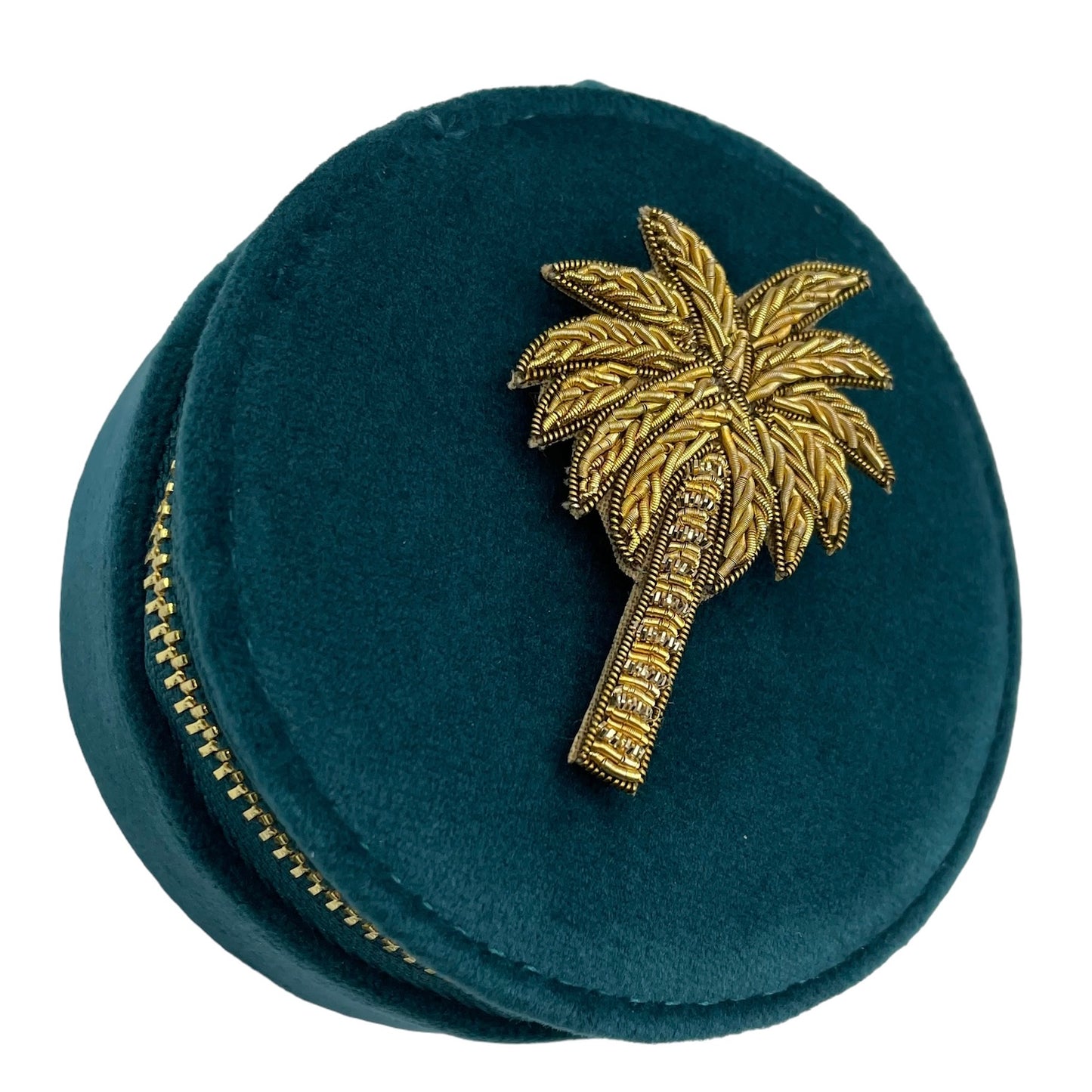 Jewellery Travel Pot in teal - Gold Palm Tree brooch