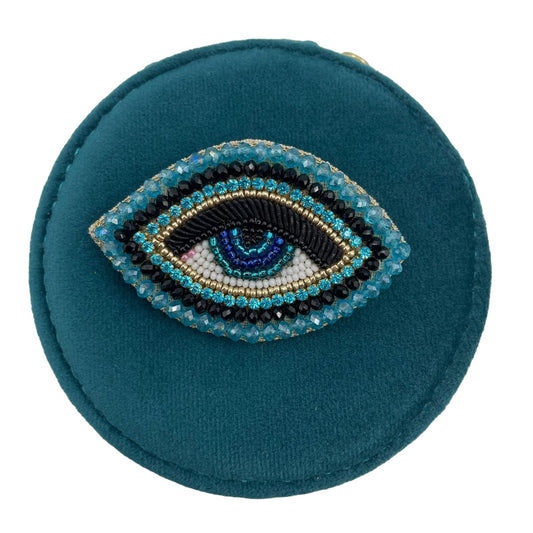 Jewellery Travel Pot in Teal - Turquoise Eye pin