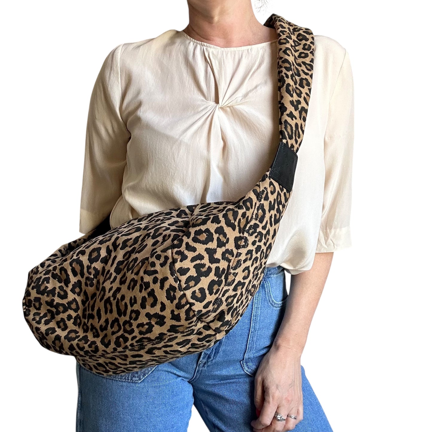Brixton cross body sling bag - sand leopard print - large