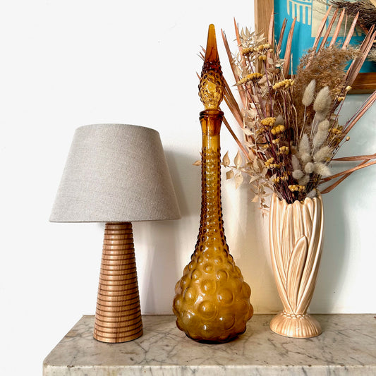 Ribbed Beech style rechargeable touch lamp with shade