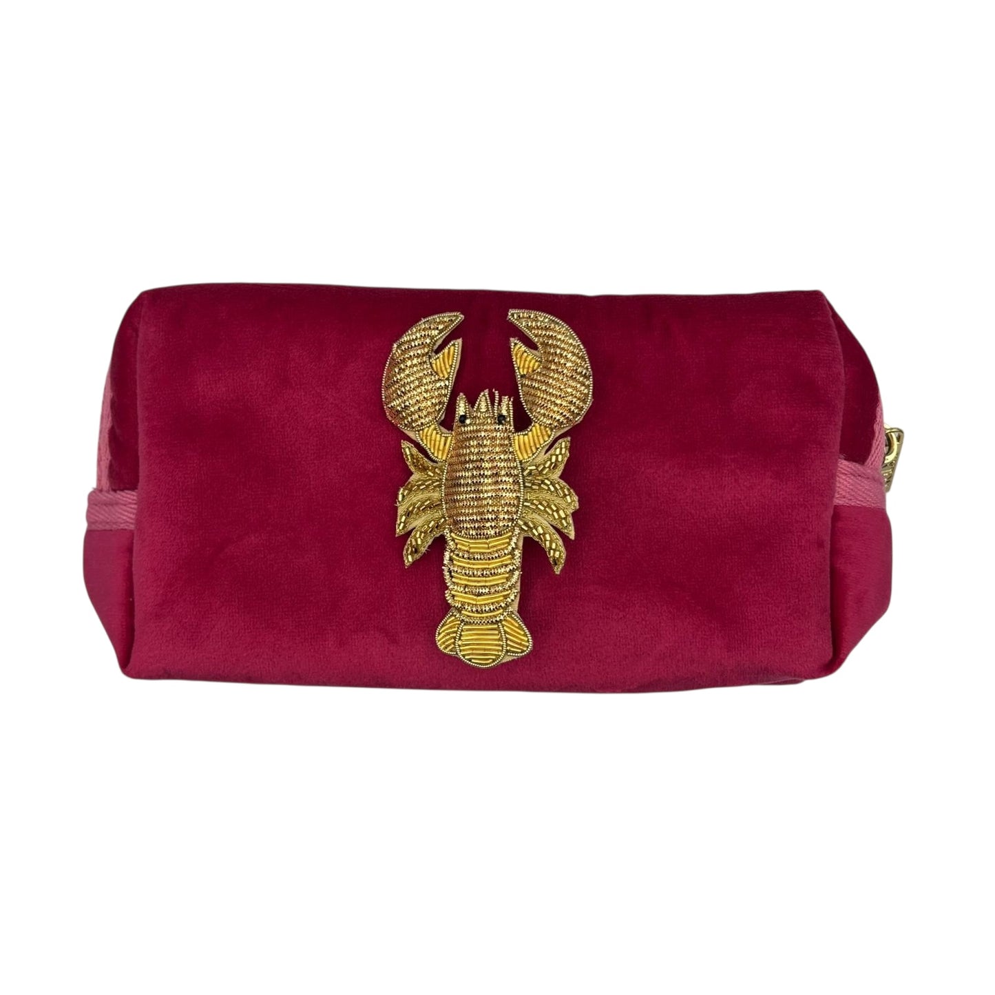 Bright pink makeup bag with detachable Lobster brooch