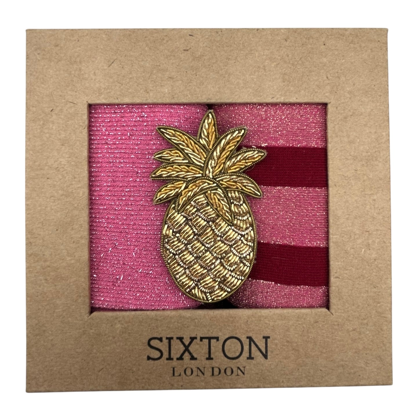 Dark Pink Vegas & Red Berlin sock box duo with embroidered brooch