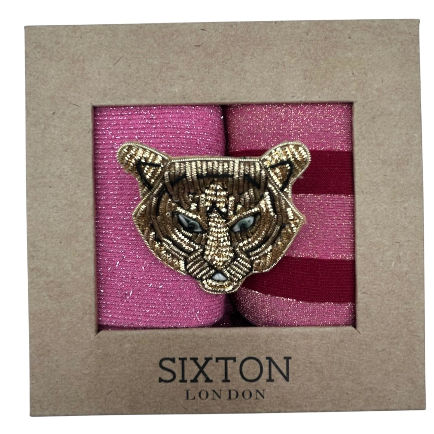 Dark Pink Vegas & Red Berlin sock box duo with embroidered brooch