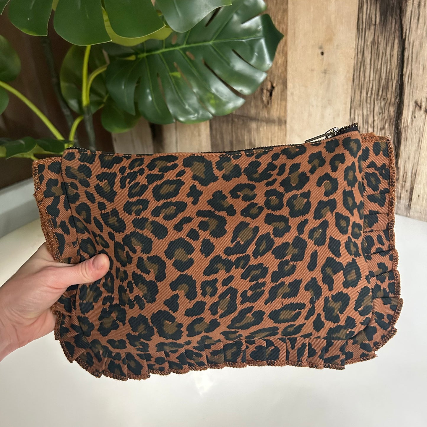Frill Leopard Print Makeup Bag