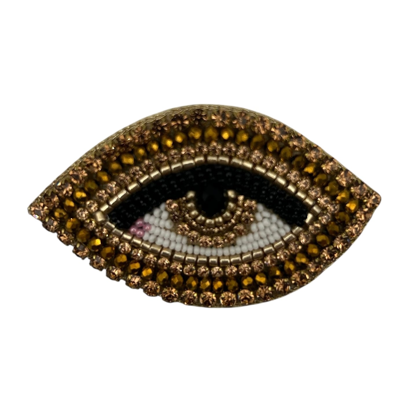 Large red stripe makeup bag with Sparkle Eye brooch