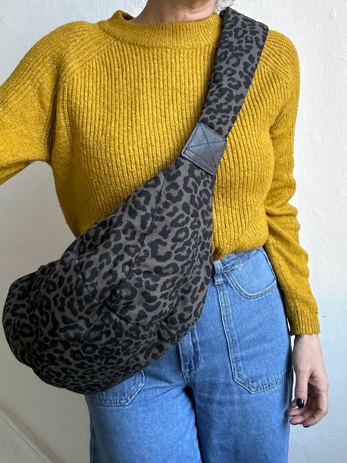 Brixton cross body sling bag - leopard print grey - large