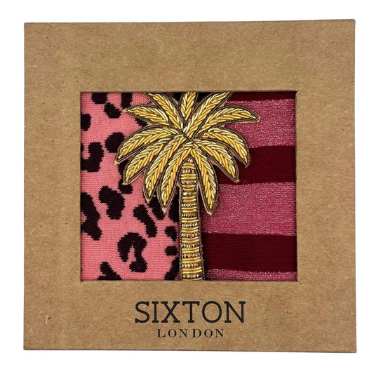 Pink Leopard & Red Berlin sock box duo with embroidered brooch