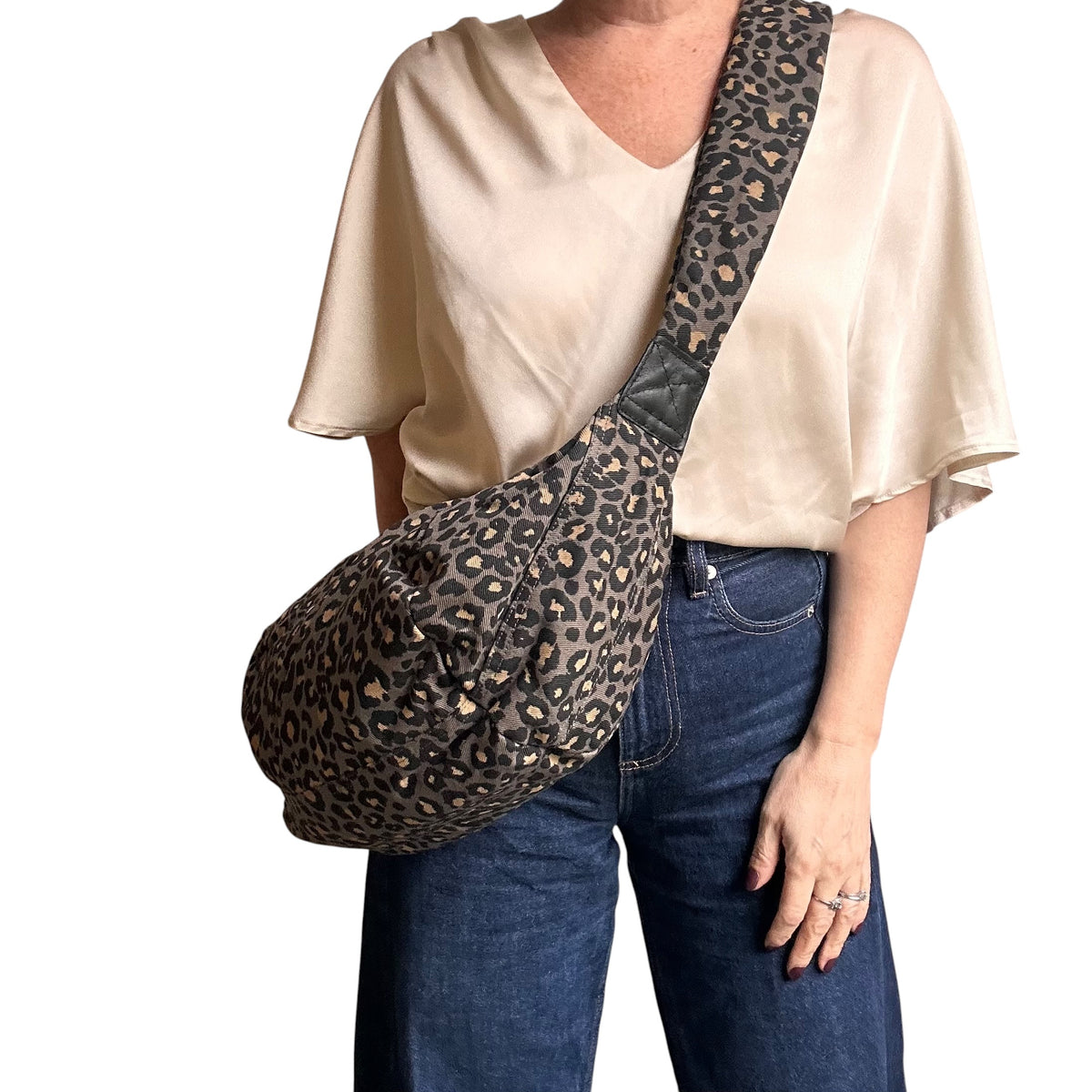 Brixton cross body sling bag - New grey leopard print - large